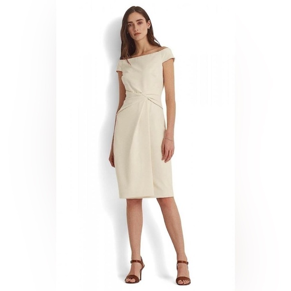 NWT Ralph Lauren Crepe Off The Shoulder Dress in Marscapone Cream - Picture 1 of 14